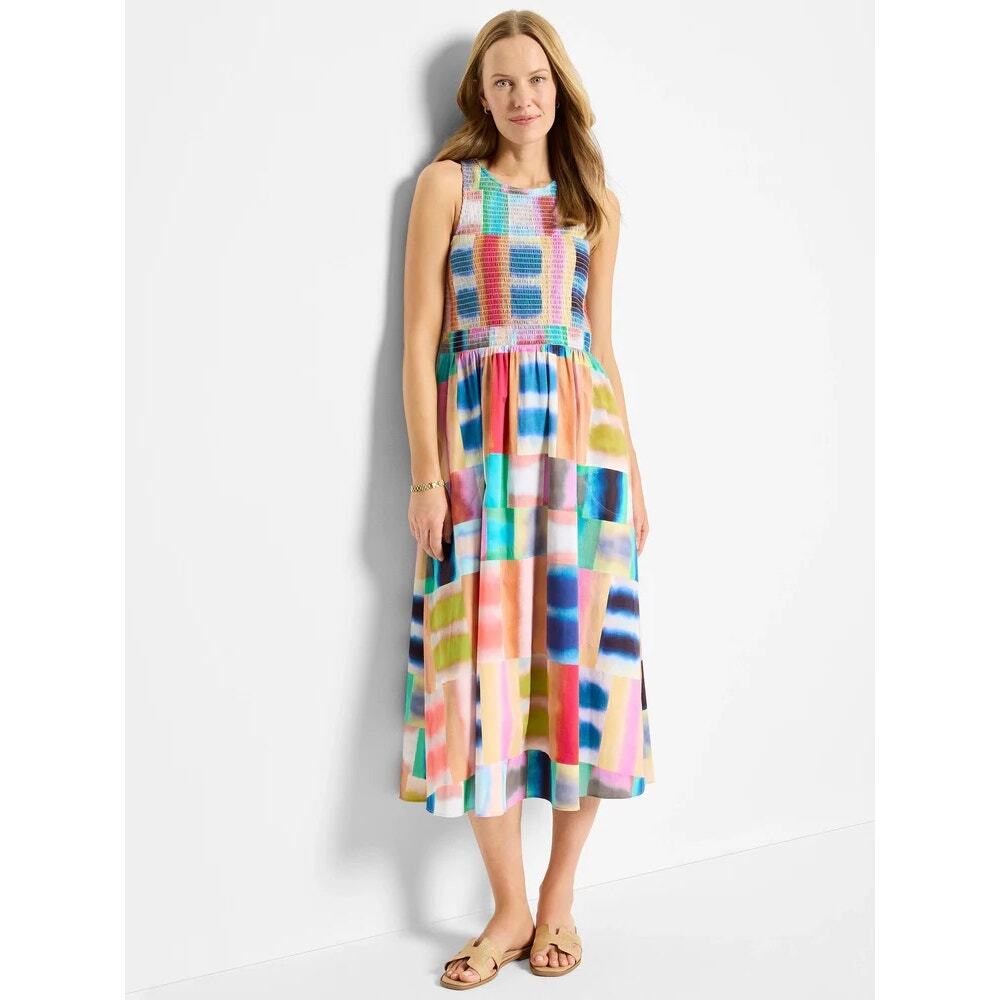 NIC + ZOE Portofino Anna Midi Multicolor Tiled Print Dress NWT Size Small Artsy